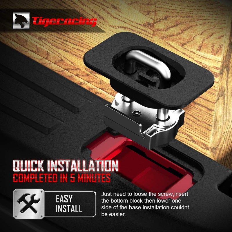 Tigeracing Tie Down Anchors Retractable Truck Bed Top Side D Ring Compatible with 2015-2026 F150 / 17-26 F250 & F350 Super Duty / 17-26 Raptor - 3000 LBS Capacity of 4 - Image 5